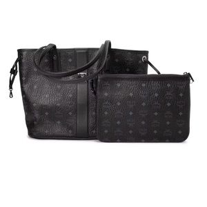 ‼️SOLD‼️MCM Reversible Liz Shopper Visetos Medium Black Tote Handbag Tote Pouch
